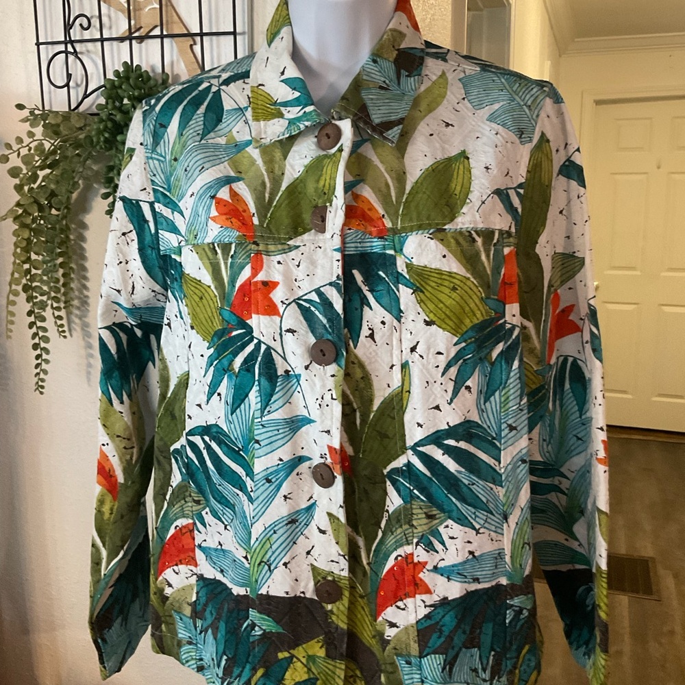 Life Style Tropical Leaf Print Blazer - Picture 1 of 11
